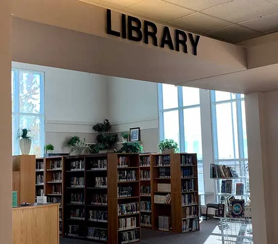 Dimensional letters above a library entrance