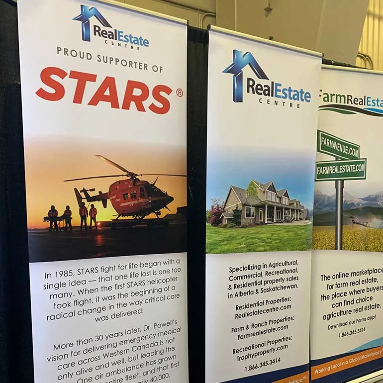 Retractable banner stands at an event